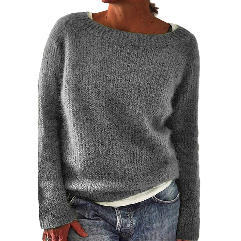 Women's Sweater Solid Color Static Version Basic Style Round Neck - Image 8