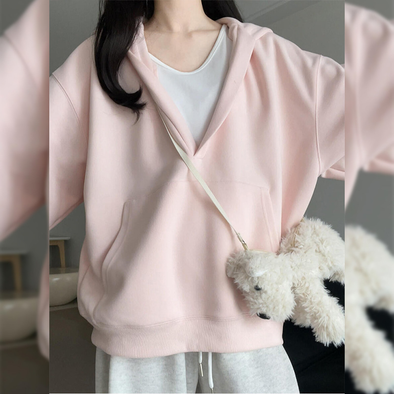 Gray Hooded Sweater For Women Fleece-lined Thick Loose Casual Sweatshirt - Image 10