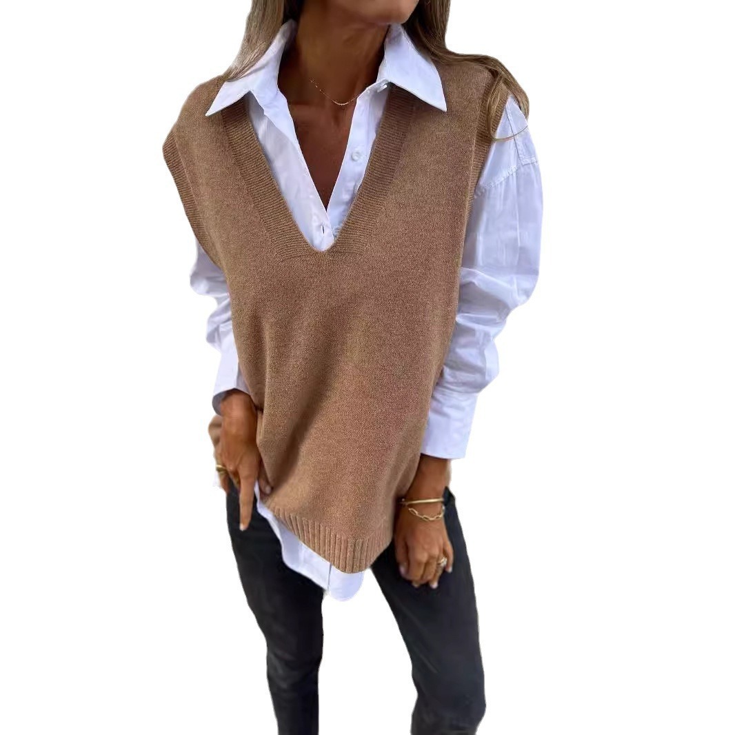 Women's V-neck Knitted Sweater Vest - Image 5