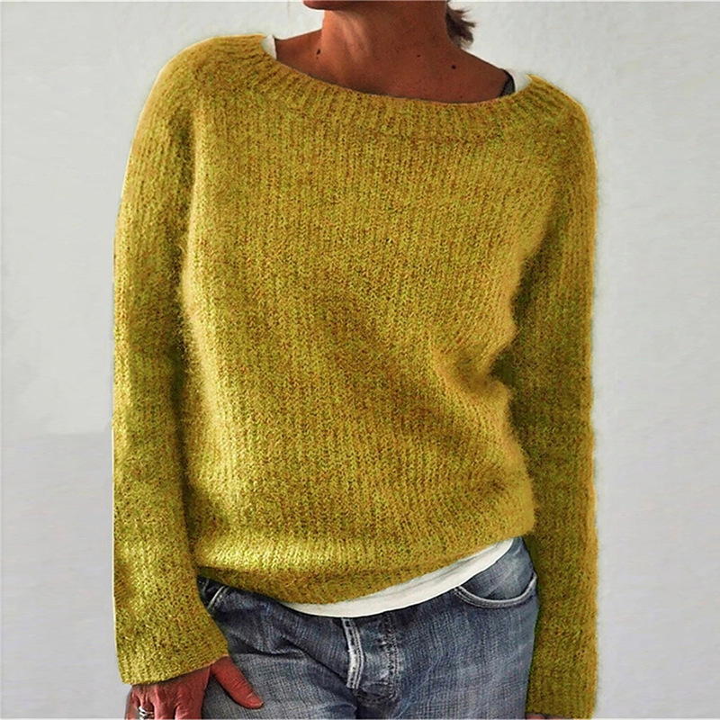Women's Sweater Solid Color Static Version Basic Style Round Neck - Image 9