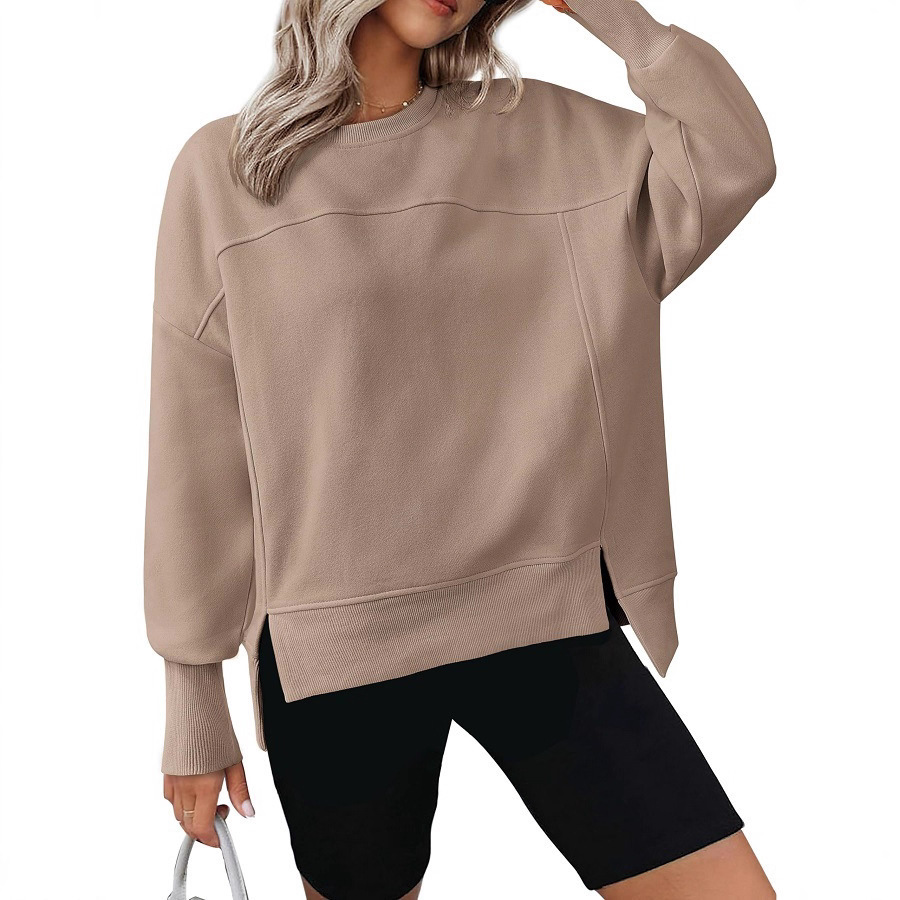 European And American Autumn And Winter Round Neck Long Sleeve Split Casual Loose Sweatshirt - Image 10