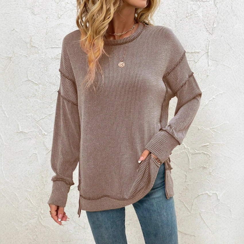 Twist Strip Split Long Sleeve Loose Sweatshirt Sweater - Image 4