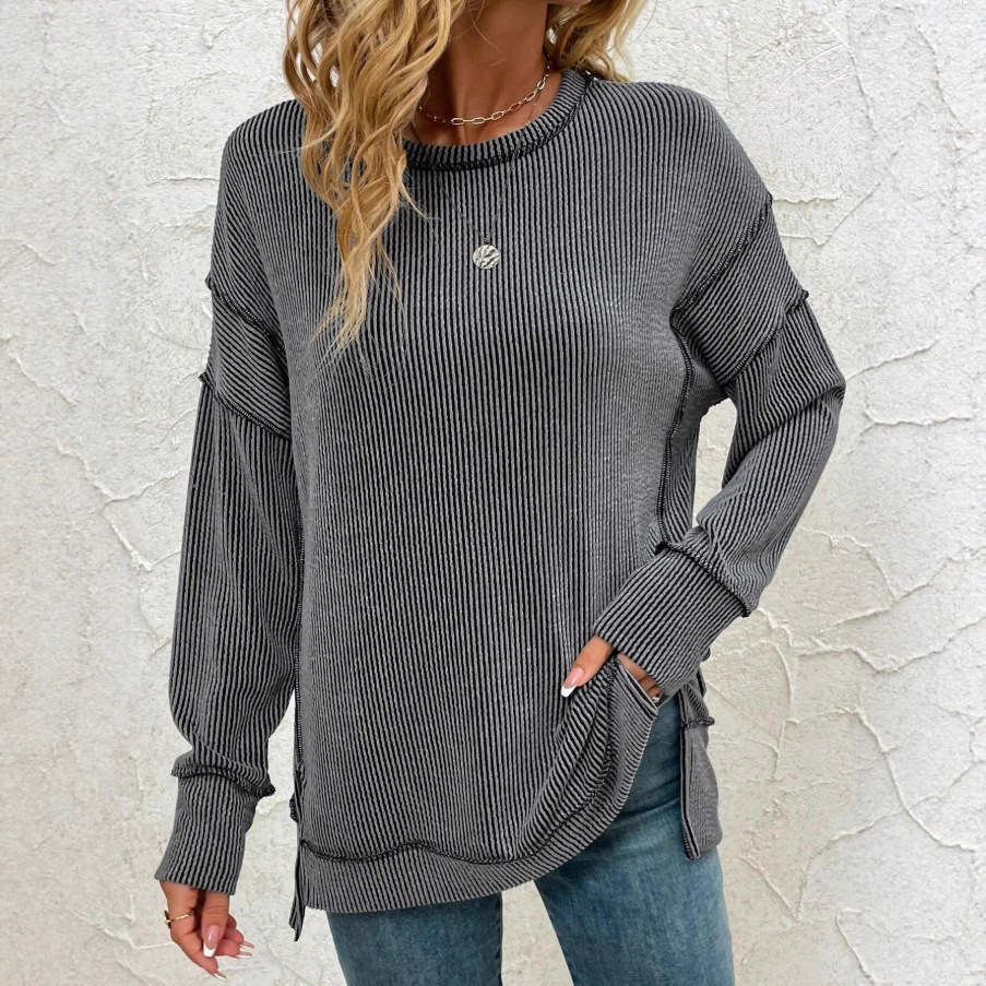 Twist Strip Split Long Sleeve Loose Sweatshirt Sweater - Image 5