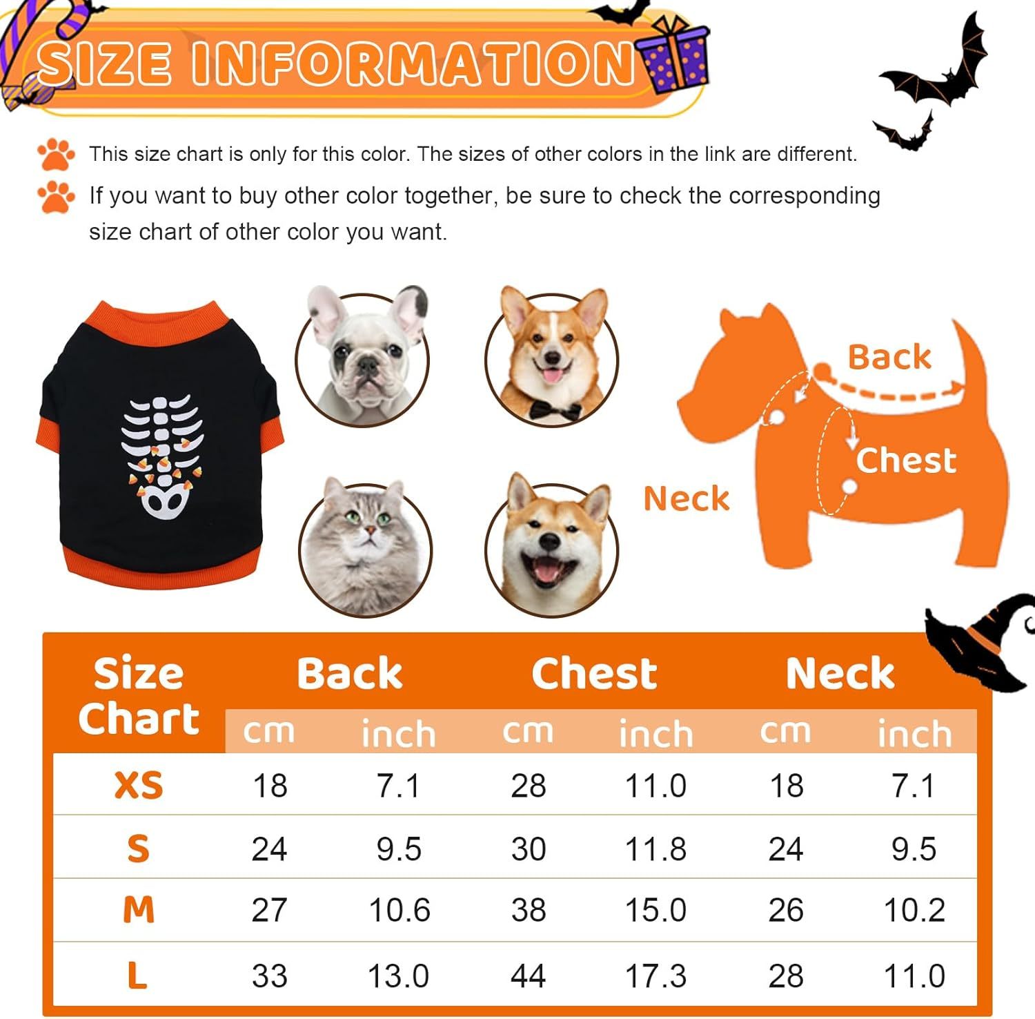 Dog Clothes Cat Shirts Halloween Dog Skeleton Costume Puppy Outfits Lightweight Sweatshirt Pet Apparel For Chihuahua Dachshund Kitten French - Image 7