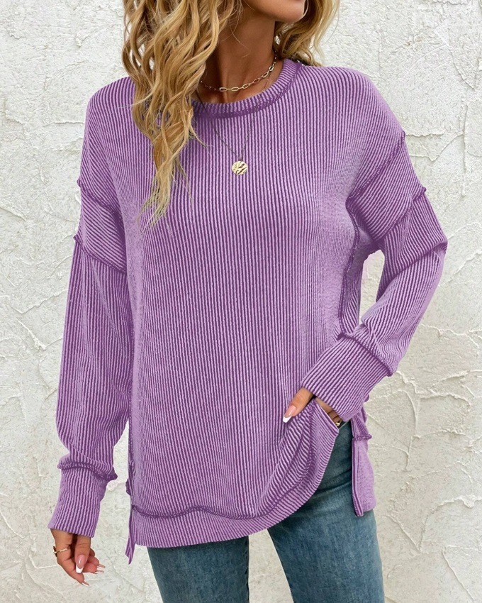 Twist Strip Split Long Sleeve Loose Sweatshirt Sweater - Image 3