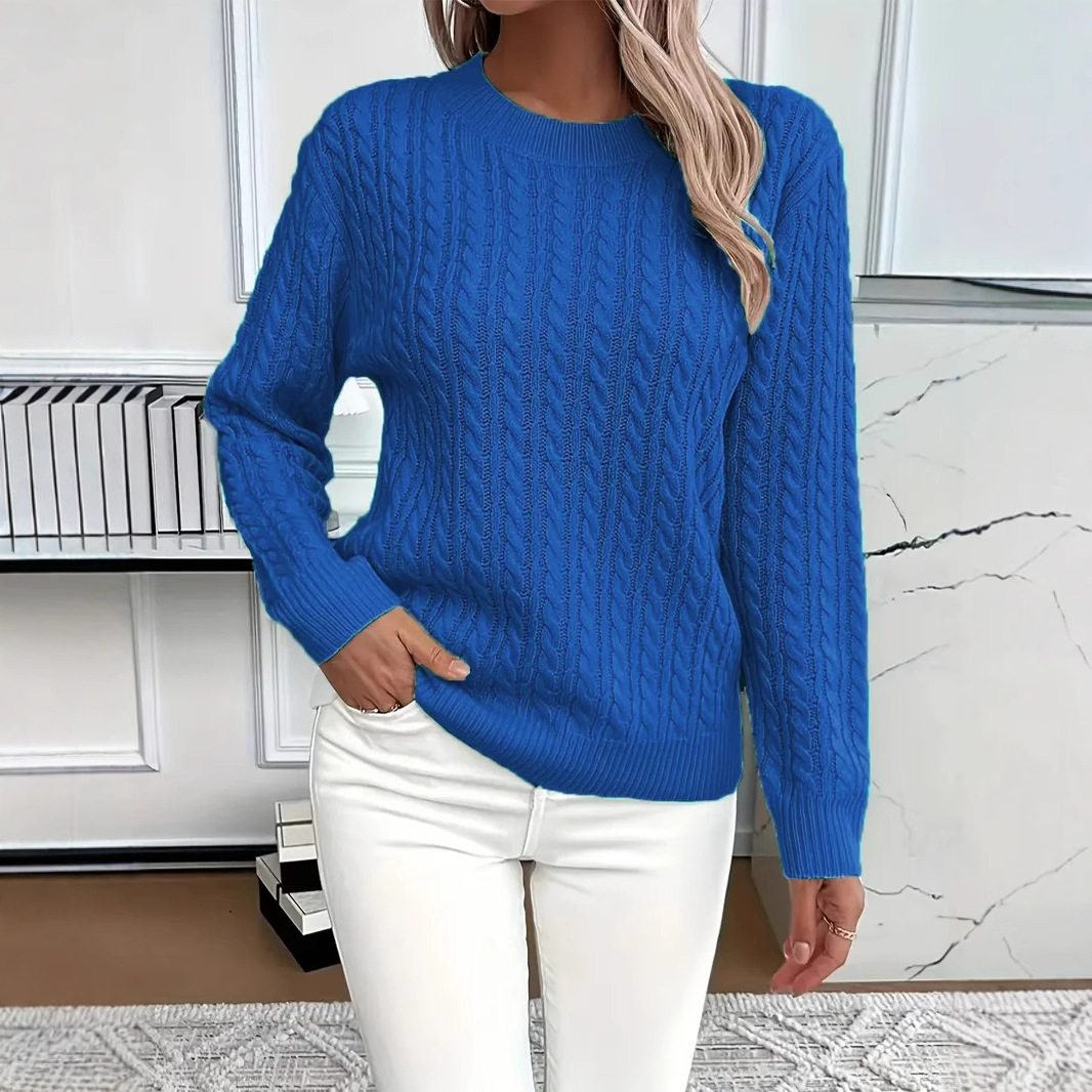 Ins Twist Round Neck Pullover Sweater Fashion Solid Color Long-sleeved Knitted Top For Women - Image 2