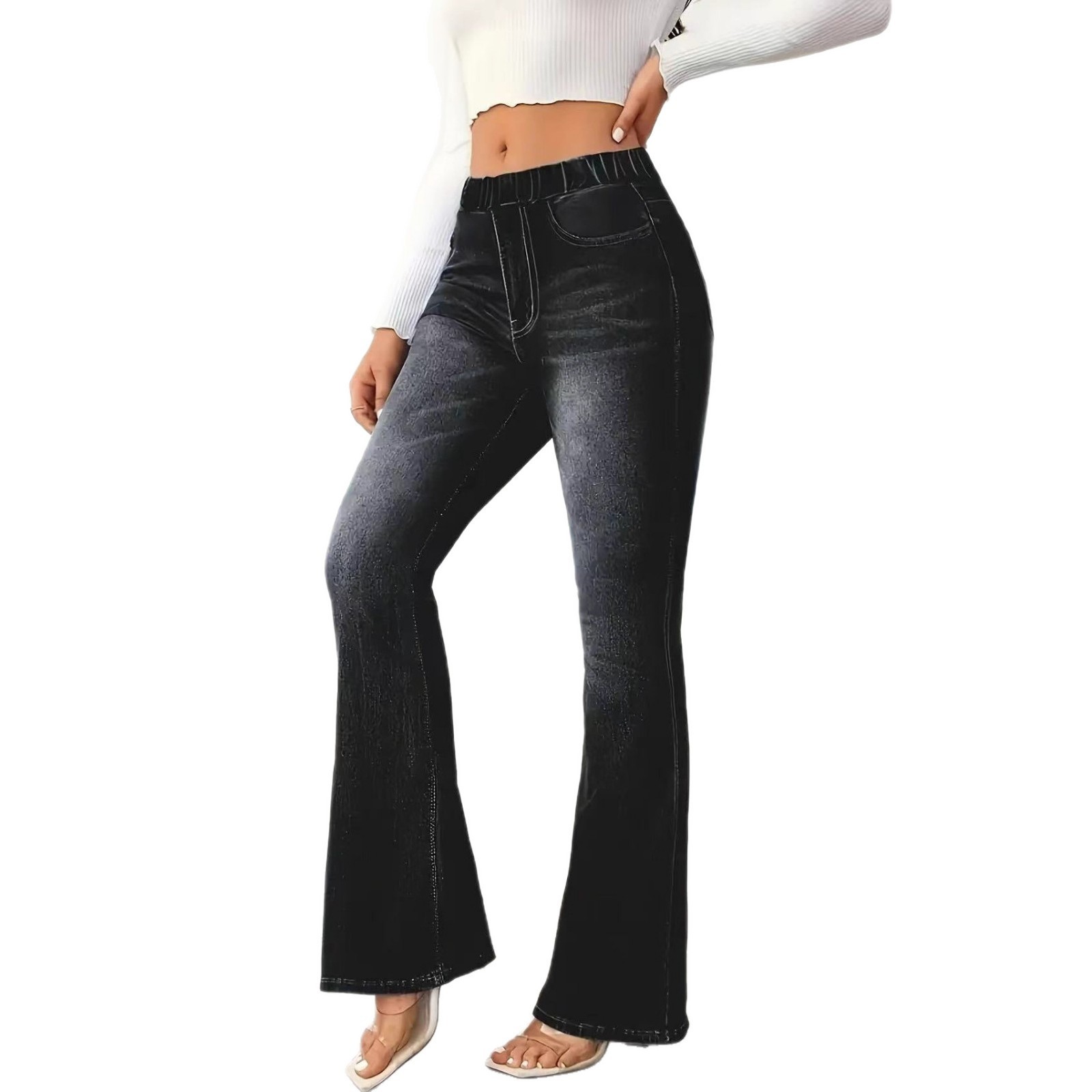 Denim Printing Hip-lift And Belly Shaping Waist Fitness Leggings - Image 2