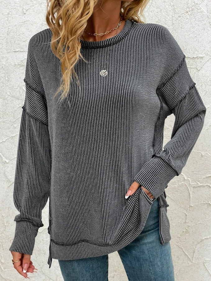 Twist Strip Split Long Sleeve Loose Sweatshirt Sweater - Image 2