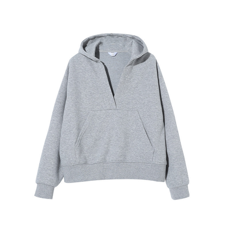 Gray Hooded Sweater For Women Fleece-lined Thick Loose Casual Sweatshirt - Image 2