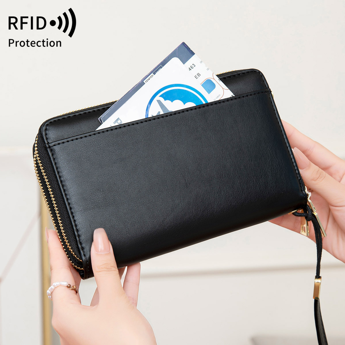 RFID Multi-functional Double Zipper Storage Crossbody Wallet - Image 3