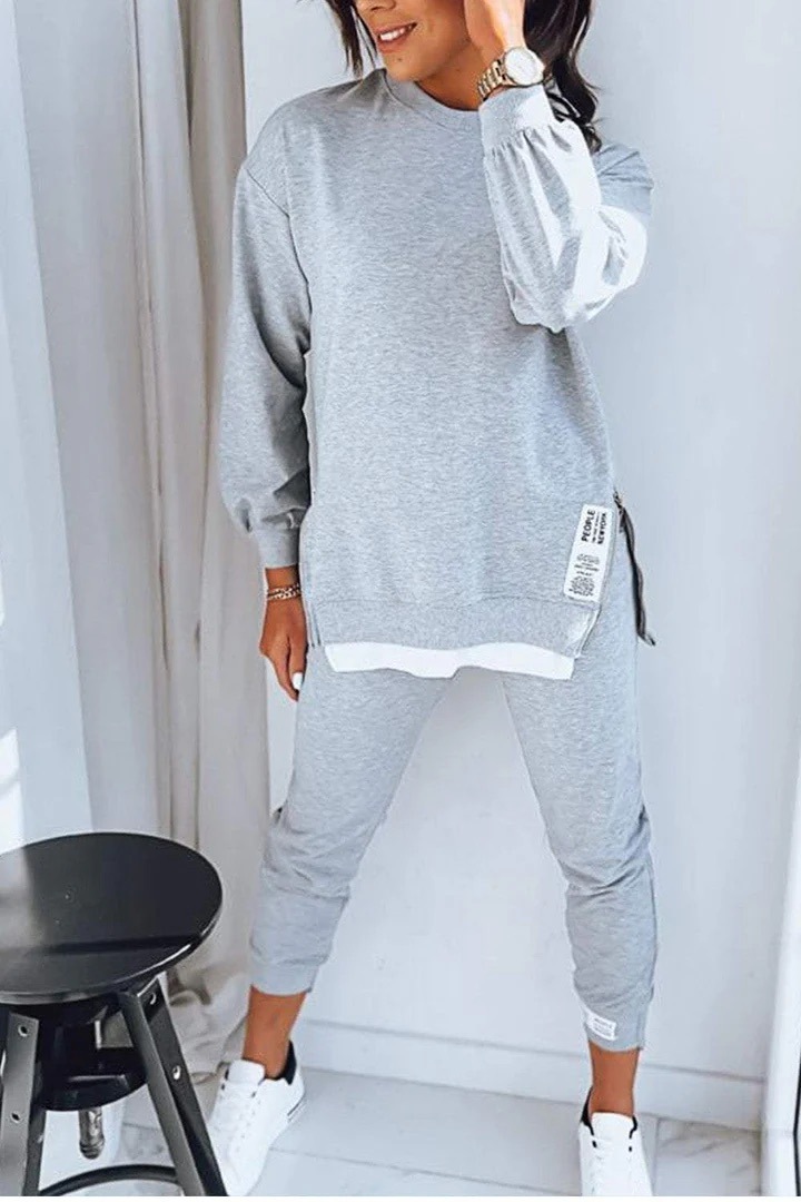 Women's Sports Suit Fashion Slit Design Sweatshirt Top And Slim-fit Trousers Sweatpants Casual Two Piece Set Outfit - Image 5