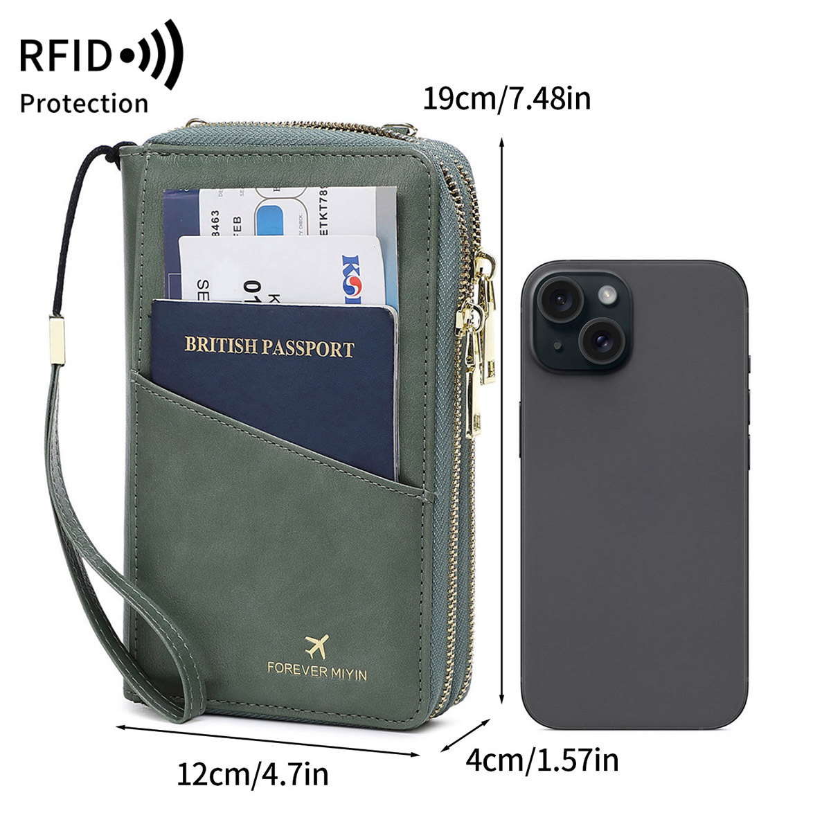 RFID Multi-functional Double Zipper Storage Crossbody Wallet - Image 4