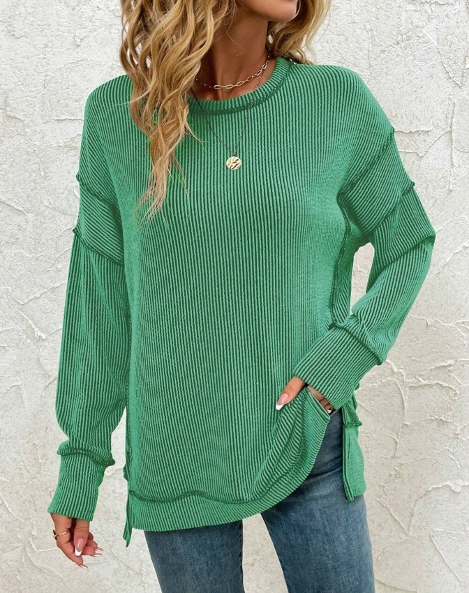 Twist Strip Split Long Sleeve Loose Sweatshirt Sweater - Image 8