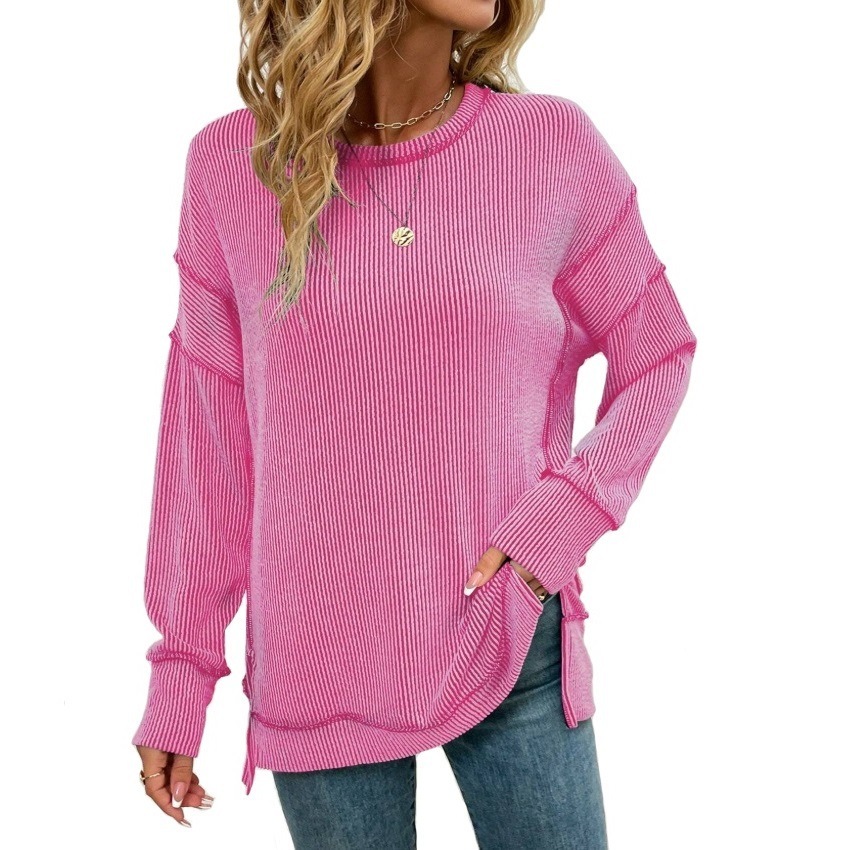 Twist Strip Split Long Sleeve Loose Sweatshirt Sweater - Image 6