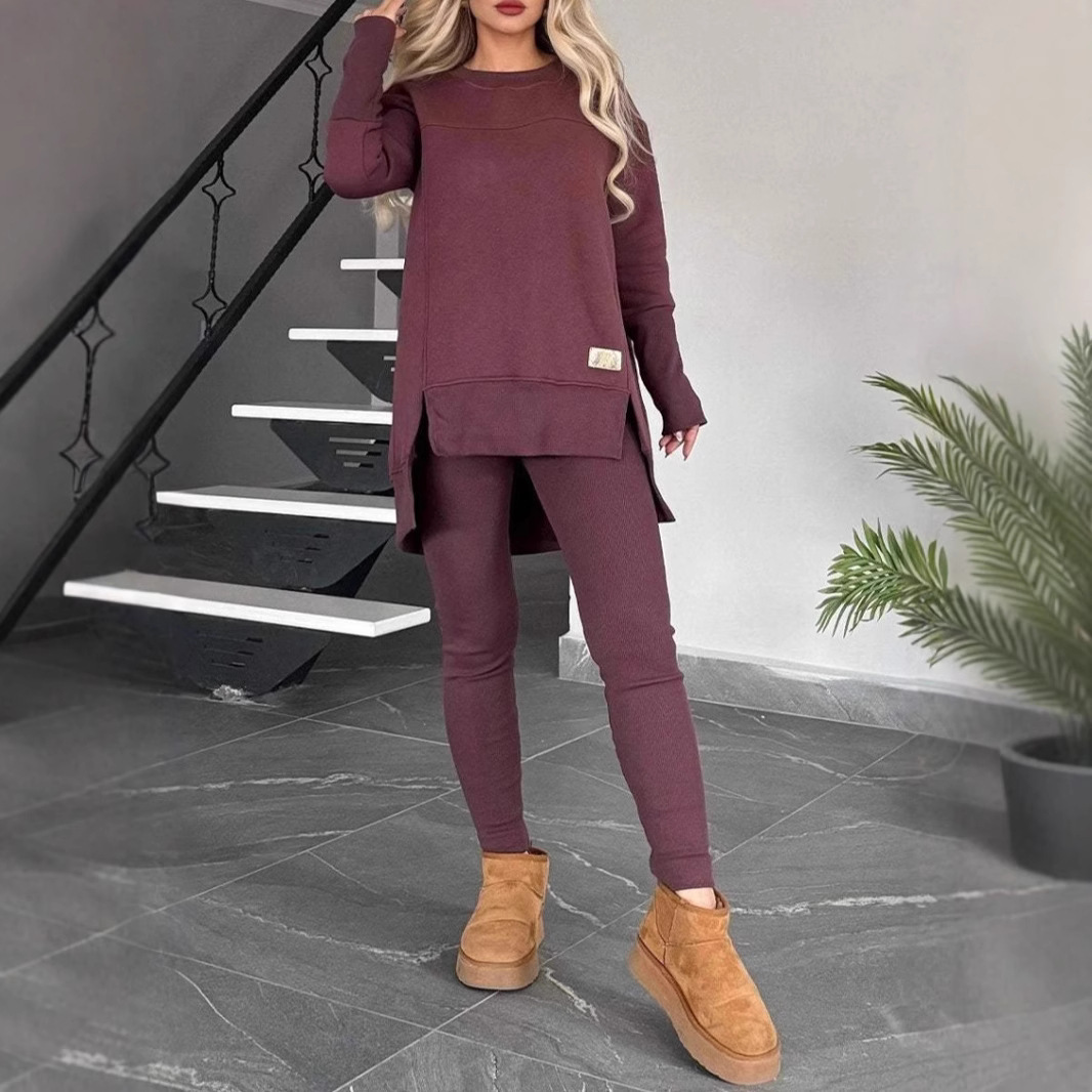 Women's Slit Long Sleeve Top And Trousers Suit - Image 8