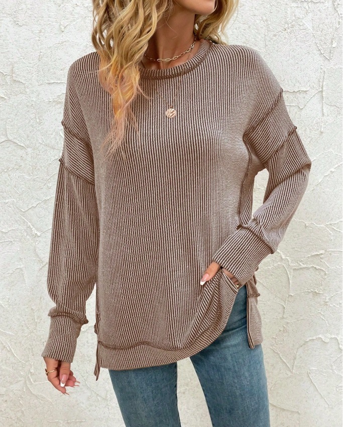 Twist Strip Split Long Sleeve Loose Sweatshirt Sweater - Image 9