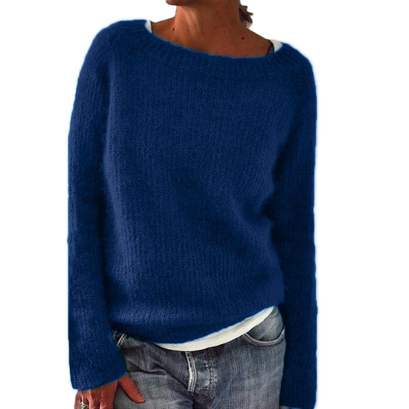 Women's Sweater Solid Color Static Version Basic Style Round Neck - Image 10