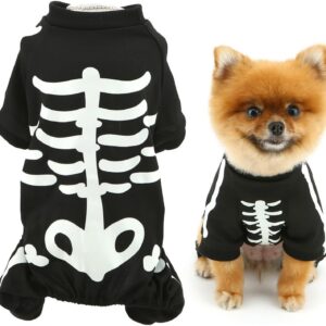 Halloween Dog Costumes For Small Dog Glow In The Dark Skeleton Pet Jumpsuit Skull Puppy Pajamas Breathable Stretchy Halloween Holiday Cosplay Party Apparel