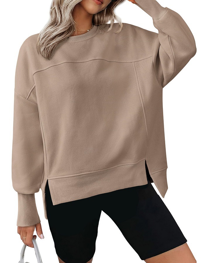 European And American Autumn And Winter Round Neck Long Sleeve Split Casual Loose Sweatshirt - Image 6