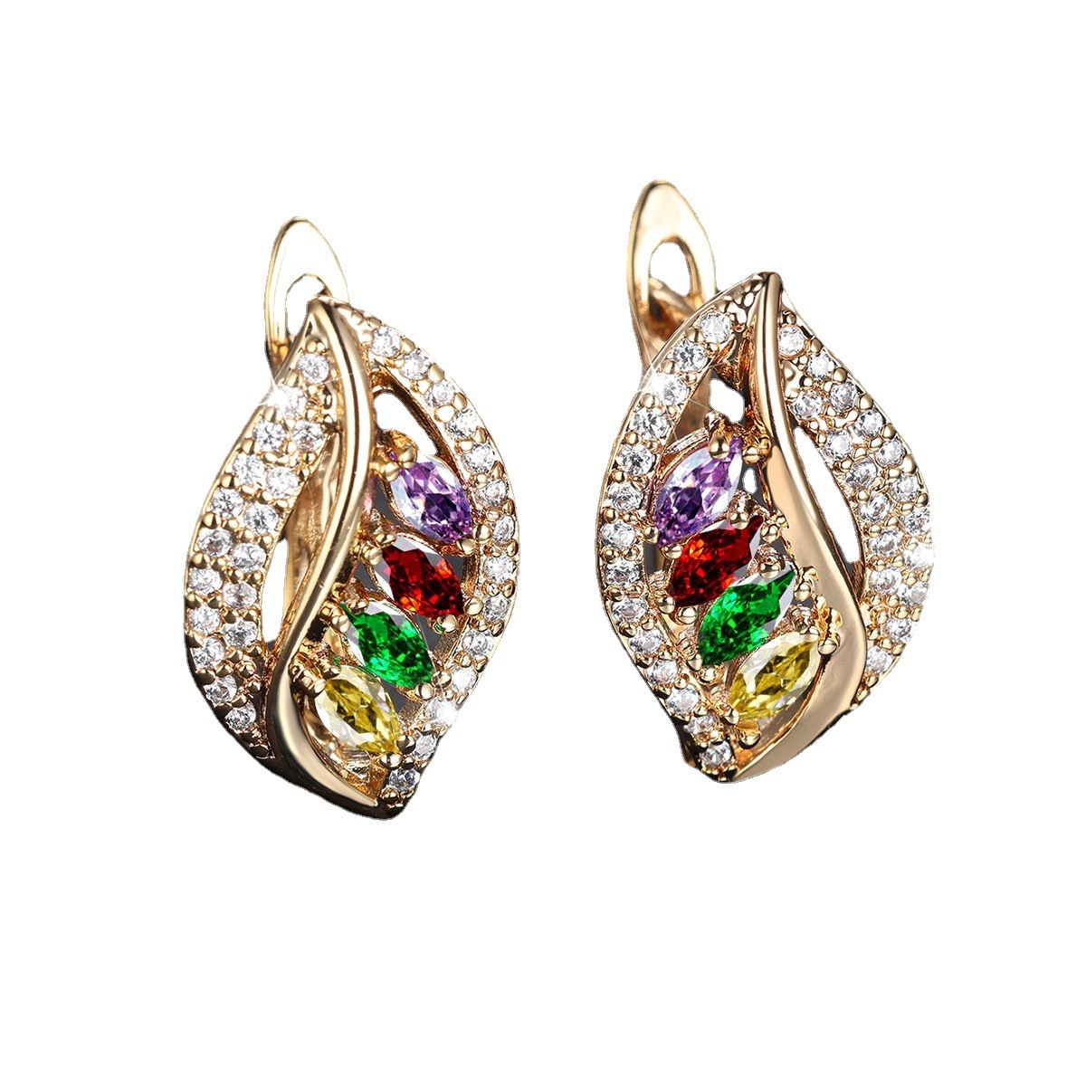 Ins Leaf-shaped Rhinestones Earrings Fashion Unique Zircon-encrusted Stud Earrings Women's Jewelry - Image 10