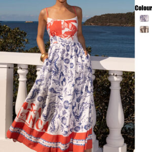 Printed Large Swing Fashionable Sweet Camisole Dress