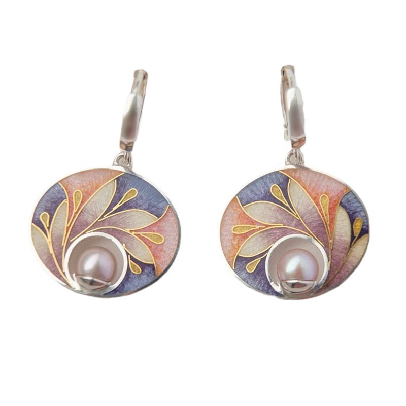 Fashion Exquisite Flower Enamel Pearl Earrings - Image 4